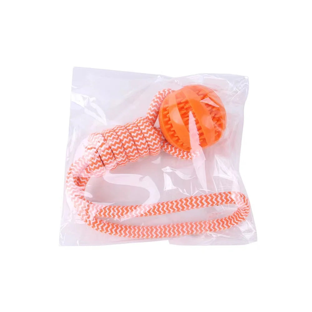 Dog toys, hand pull food leakage ball, teeth grinding, bite resistant cotton rope, interactive pet teeth cleaning toys