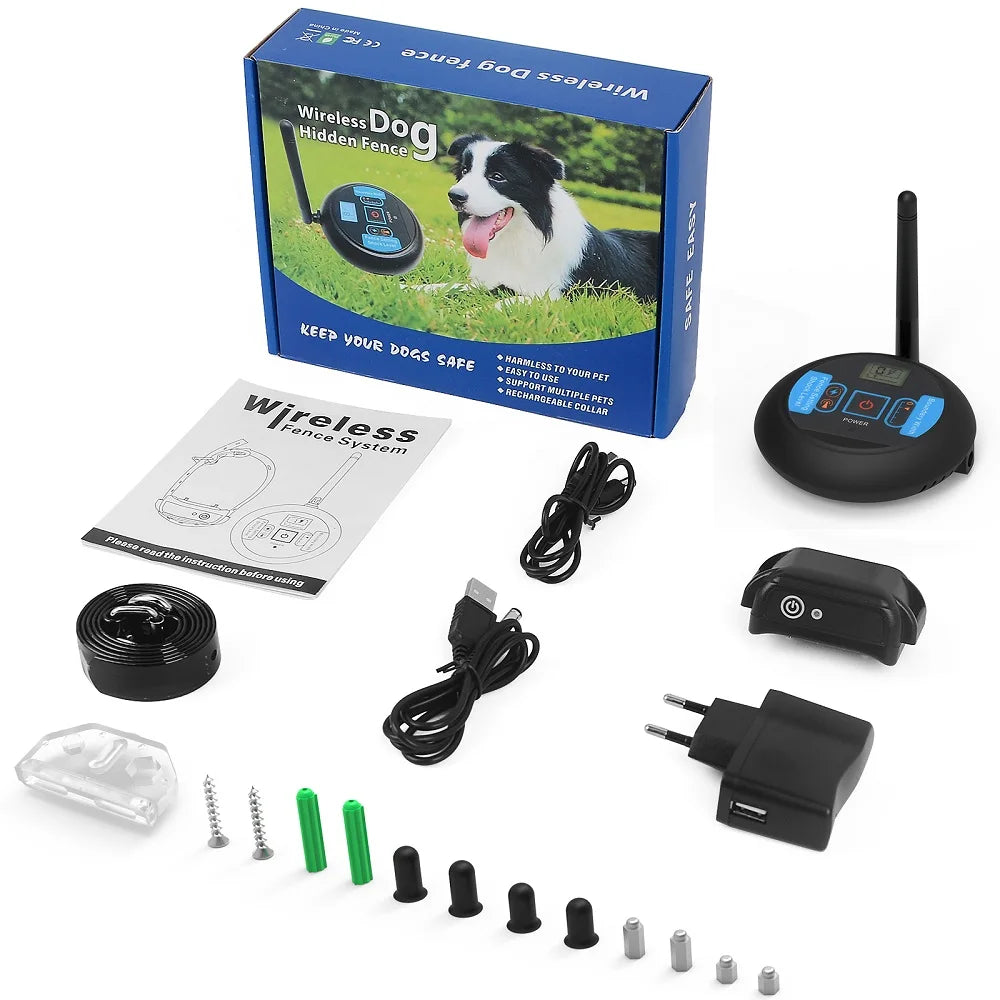 200m Dog Wireless Rechargeable Electric Fence, IP68 Waterproof Beep + Electric Shock Training Mode, Transmitter and Collar Combo