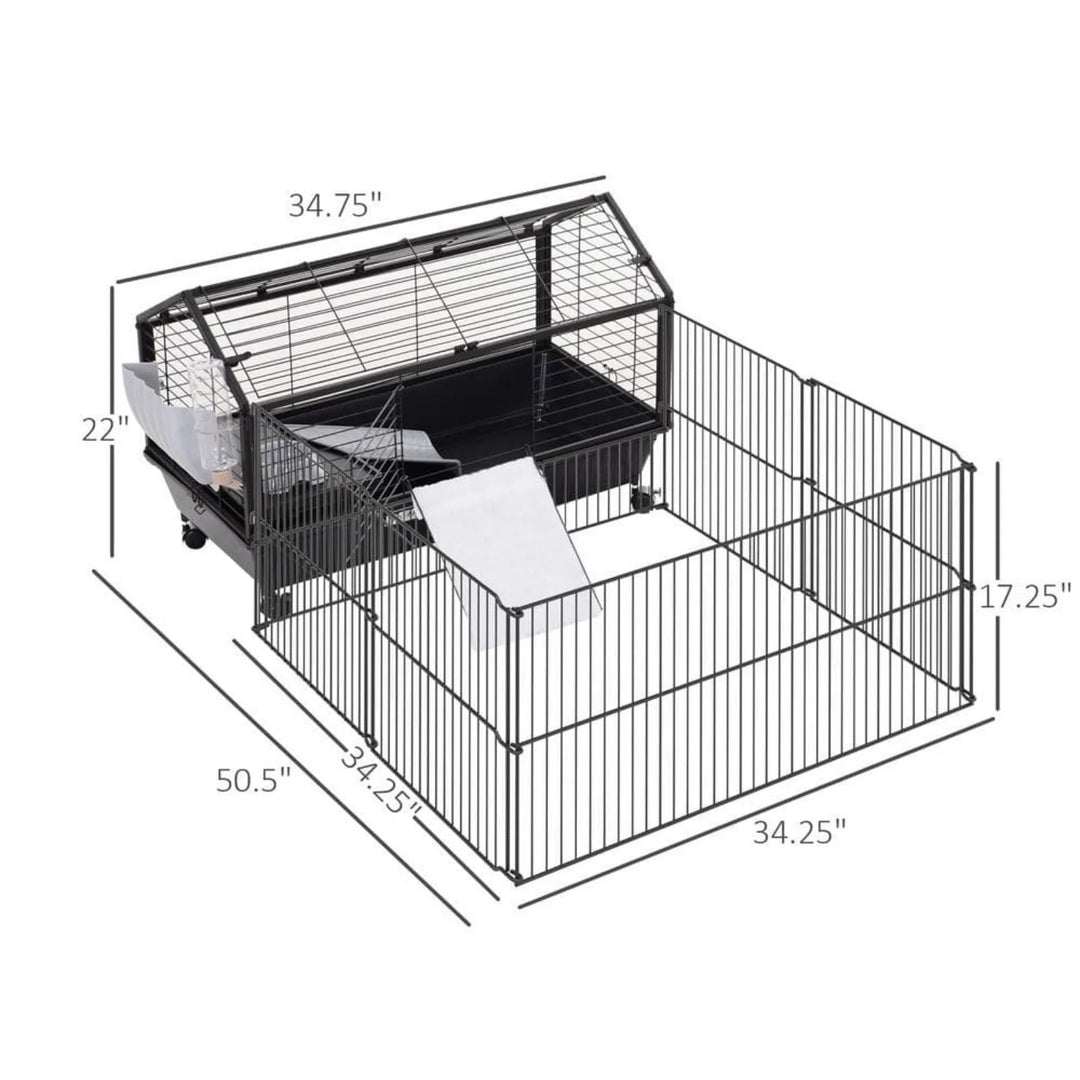 US Small Animal Cage Bunny Playpen with Main House and Run for Small Rabbit, Guinea Pigs, Chinchilla 35 in. L