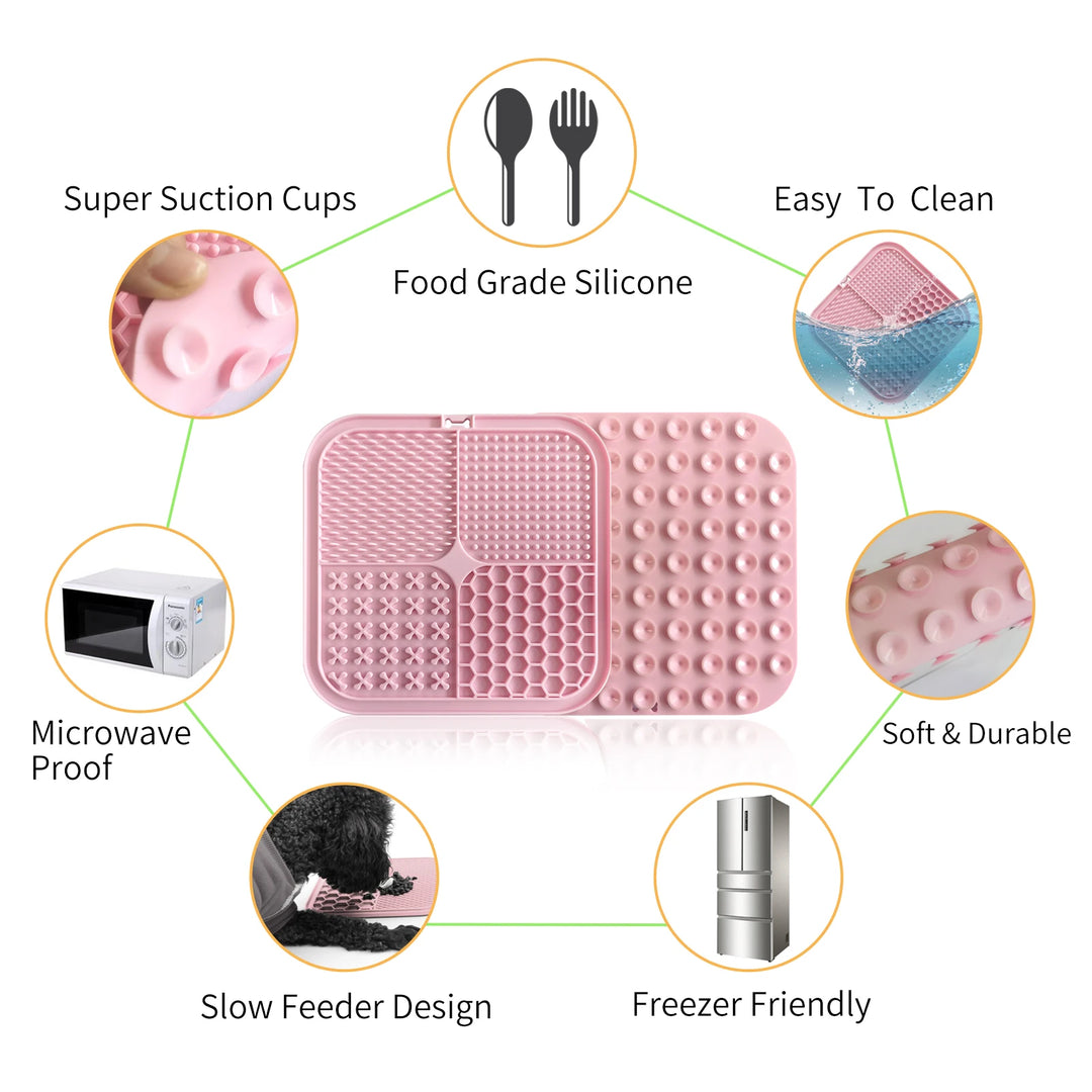 Poursweet Dog Lick Mat with Suction Cups Slow Feeders Licking Pet Anxiety Relief Cat Training for Food, Yogurt, Peanut Butter