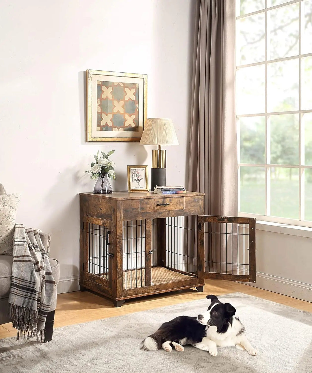 Furniture Style Dog Crate for Medium Dogs, Indoor Aesthetic Puppy Kennel, Modern Decorative Wood Wire Pet House Dog Cage