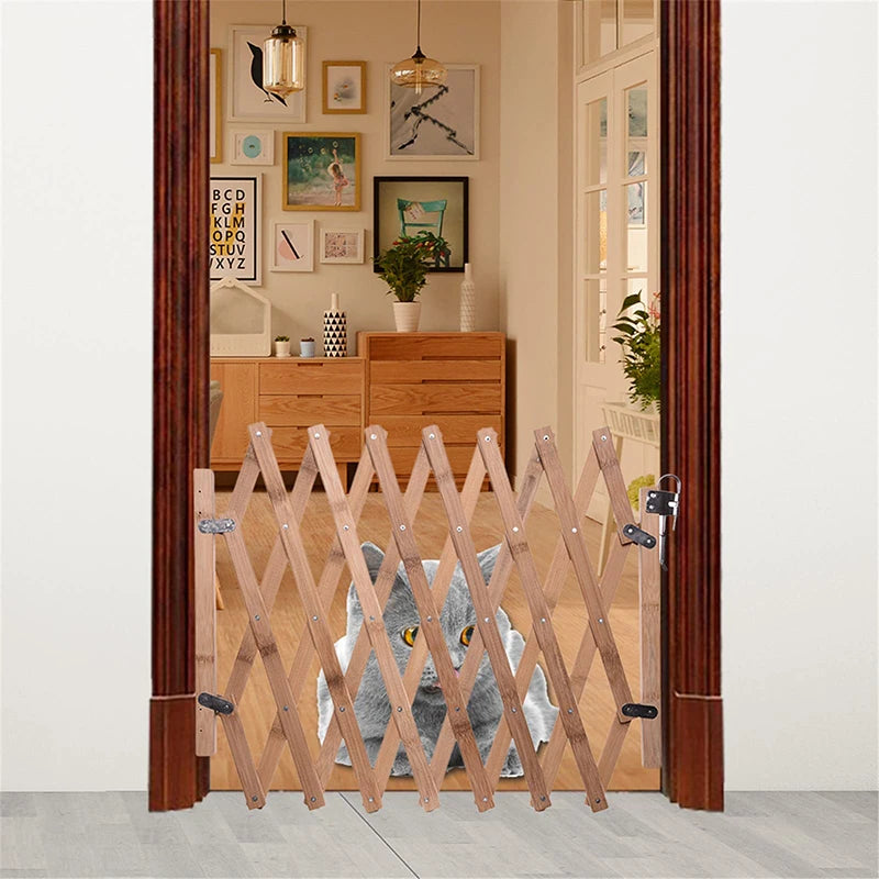 Dog Wood Sliding Gate Wooden Expandable Gate  Child Stair Safety Wooden Gate Retractable Wooden Fence