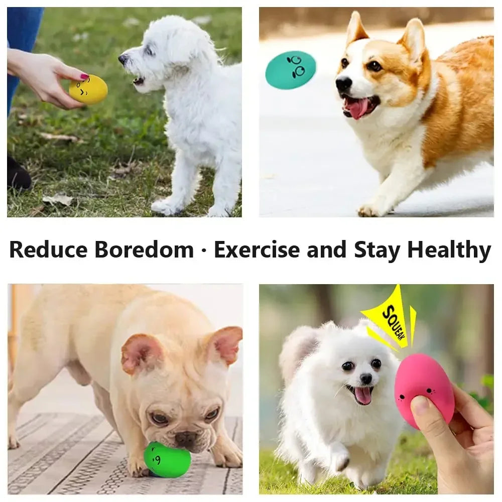 SChitec Dog Toys bouncy egg Funny Ball Squeaky Latex Bouncy Egg with Squeaker for Puppy Small Pet Dogs Soft Rubber Sound