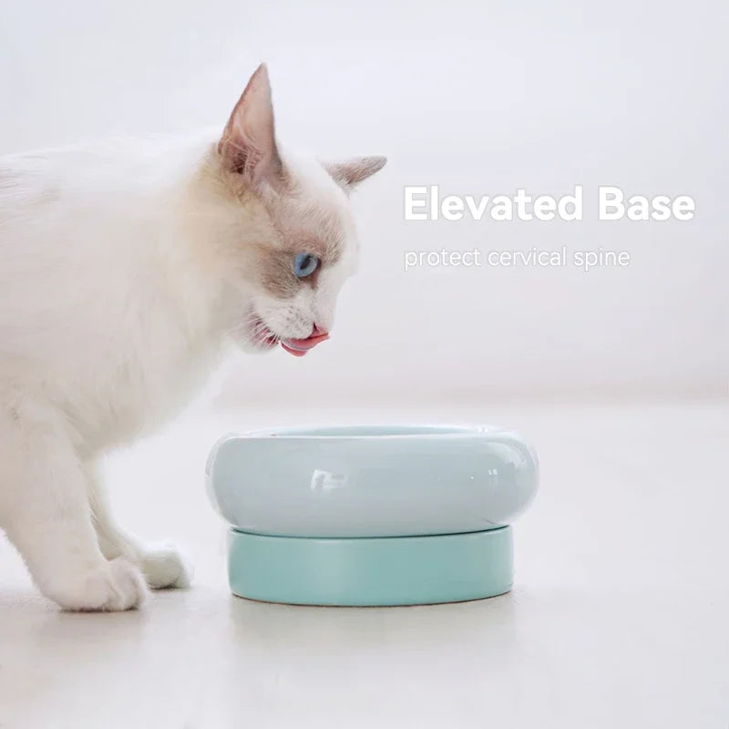 Cat 2 in 1 Food Water Bowls Candy Color Small Dogs Double Feeding Bowl Ceramic Pet Elevated Drinking Eating Feeders