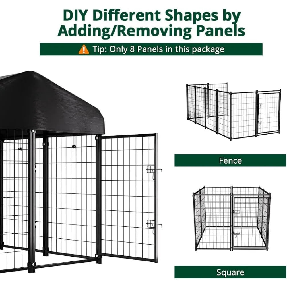 Pet Dog Kennel Outdoor Dog House With Roof Waterproof Cover for Medium to Small Dog Outside 4ft X 4ft X 4.5ft Cage Supplies Home