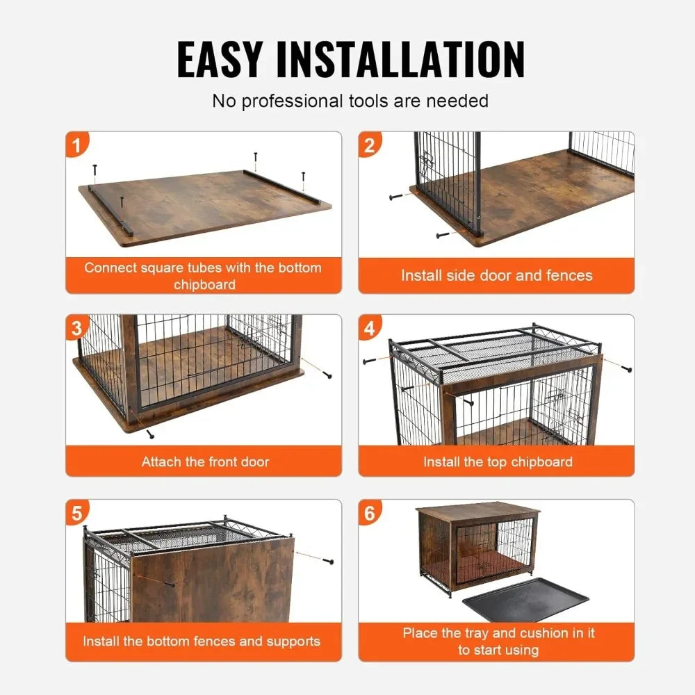 32 Inch Wooden Dog Crate With Double Doors Cats Cage for Big Dogs Modern Dog Kennel Indoor for Dogs Up to 45lb Rustic Brown Pet