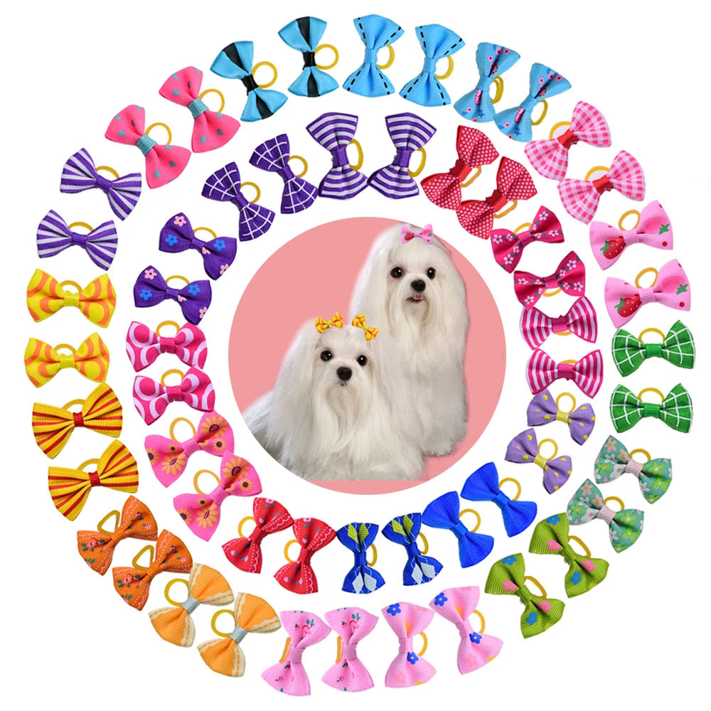 New 100pcs Dog Grooming Bows Pet Dog Cat Hair Bows Rubber Bands Pet  Supplies  Hair Accessories products for small dogs