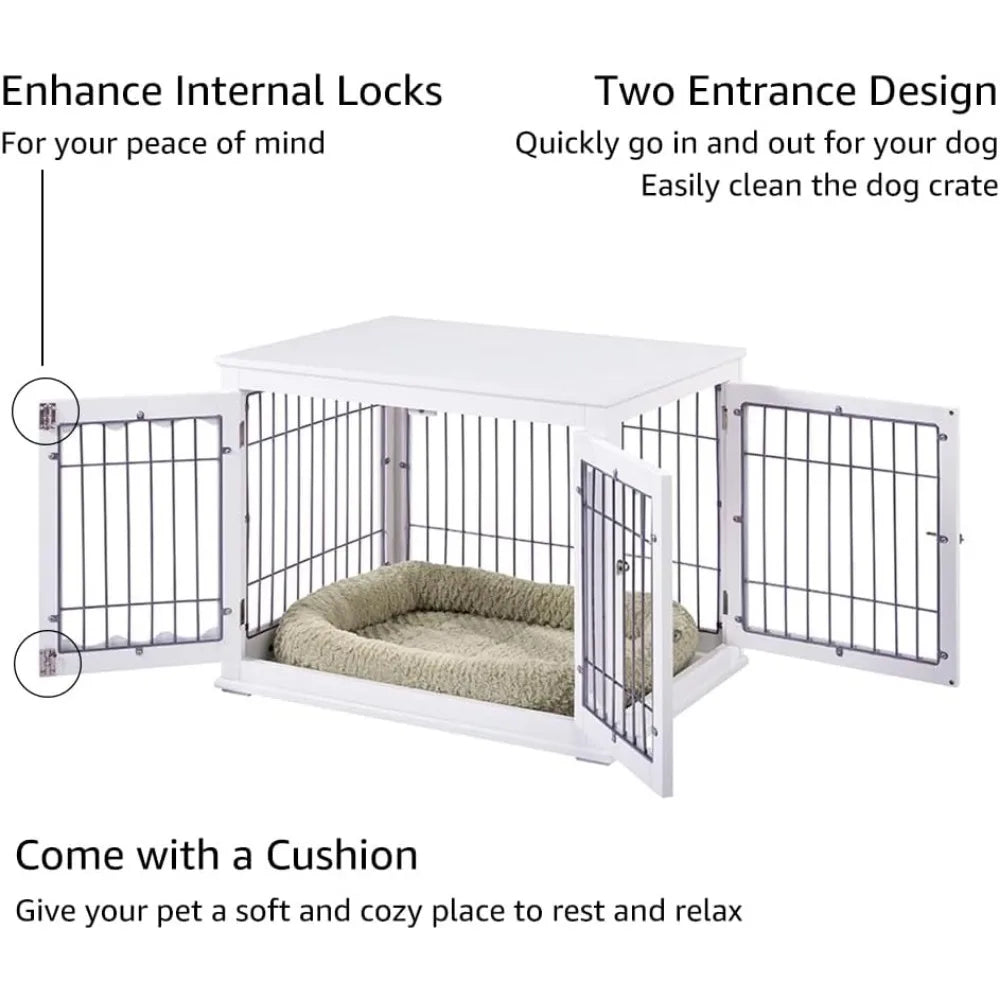 Furniture Style White Dog Crate for Medium Dogs, Indoor Aesthetic Puppy Kennel, Modern Decorative Wood Wire Pet House Dog Cage