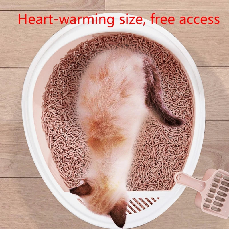 for Cat Litter Box with Scoop and Shield for Cat Kitty Toilet Durable PP Detachable Design Semi-Enclosed Open Top Pet Li