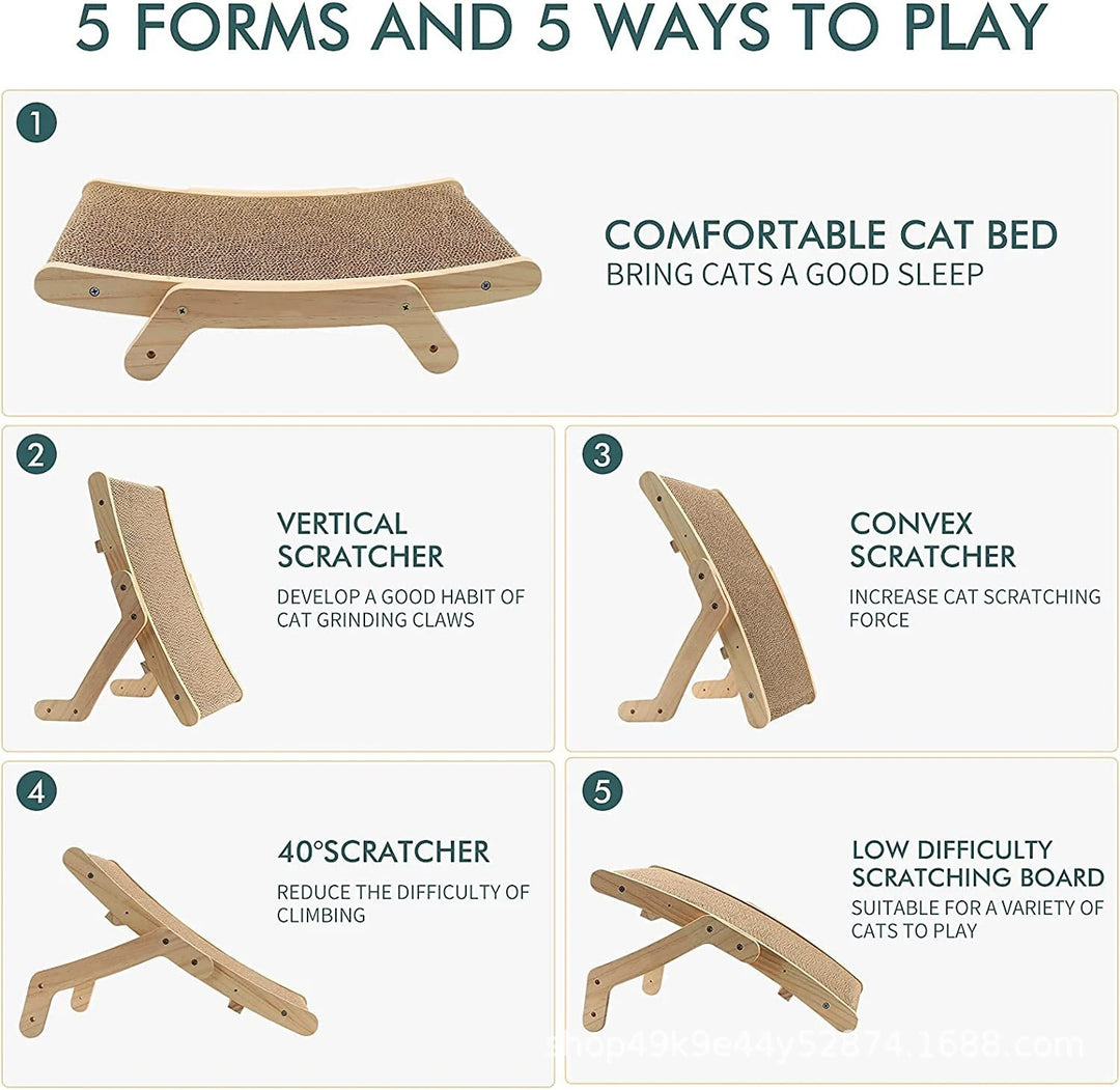 Wooden Cat Scratcher, Cat Scratch Board Bed, 5 in 1 Scratching Pad, Pet Toys, Grinding Nail Scraper Mat, Training Claw