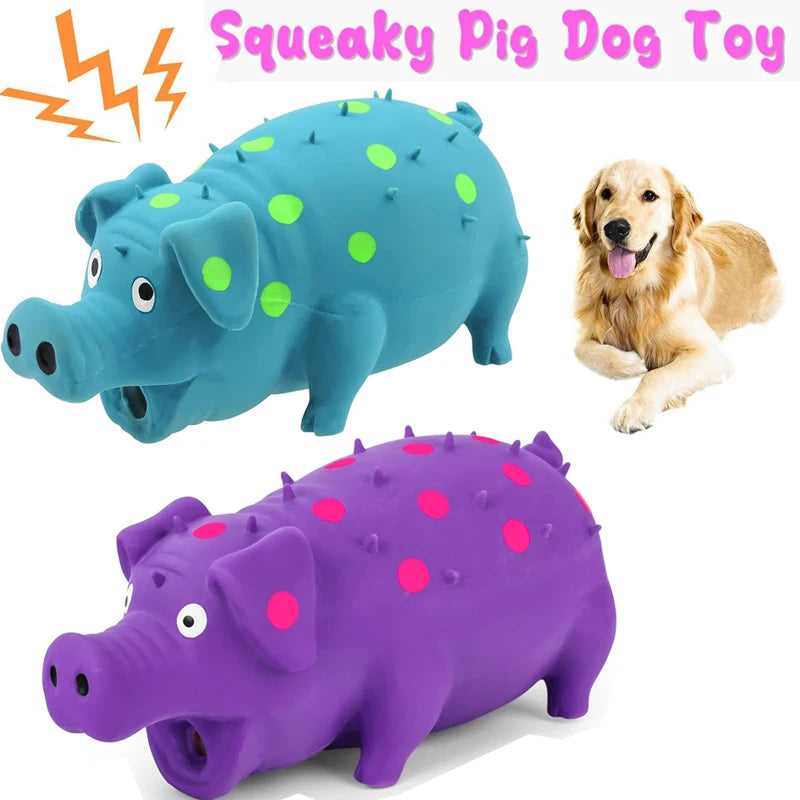 Squeaky Pig Dog Toys Dots Latex Dog Chew Toys with a Oinks Sound Durable Squeaker Grunting Pig Dog Squeeze Toy