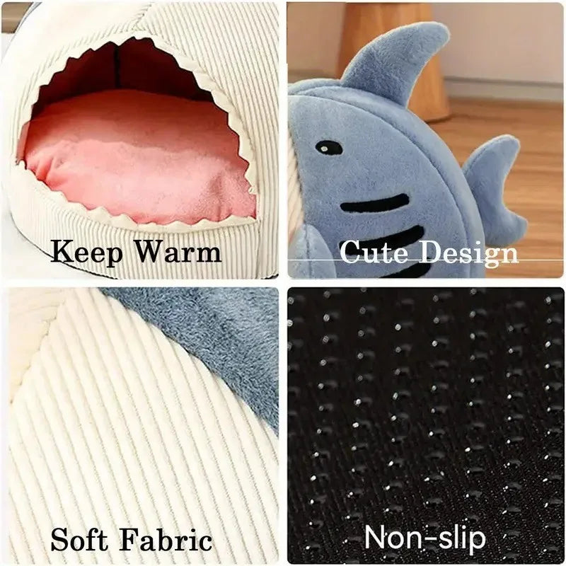 Pet Shark Kennel Cat Kennel Dog Kennel with Pad Deep Sleep Comfortable Warm Bottom Non-slip Washable (for Pets Less Than 6kg)