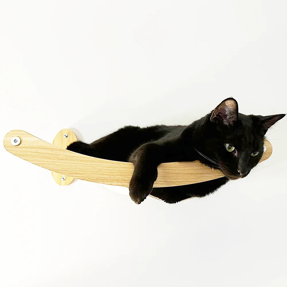 3 Pieces Wall Mounted Cat Bed Wooden Hammock and Jumping Platform Climbing Shelves and Sleeping Pet Furniture for Kitty