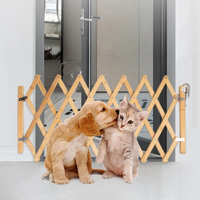 Dog Wood Sliding Gate Wooden Expandable Gate  Child Stair Safety Wooden Gate Retractable Wooden Fence