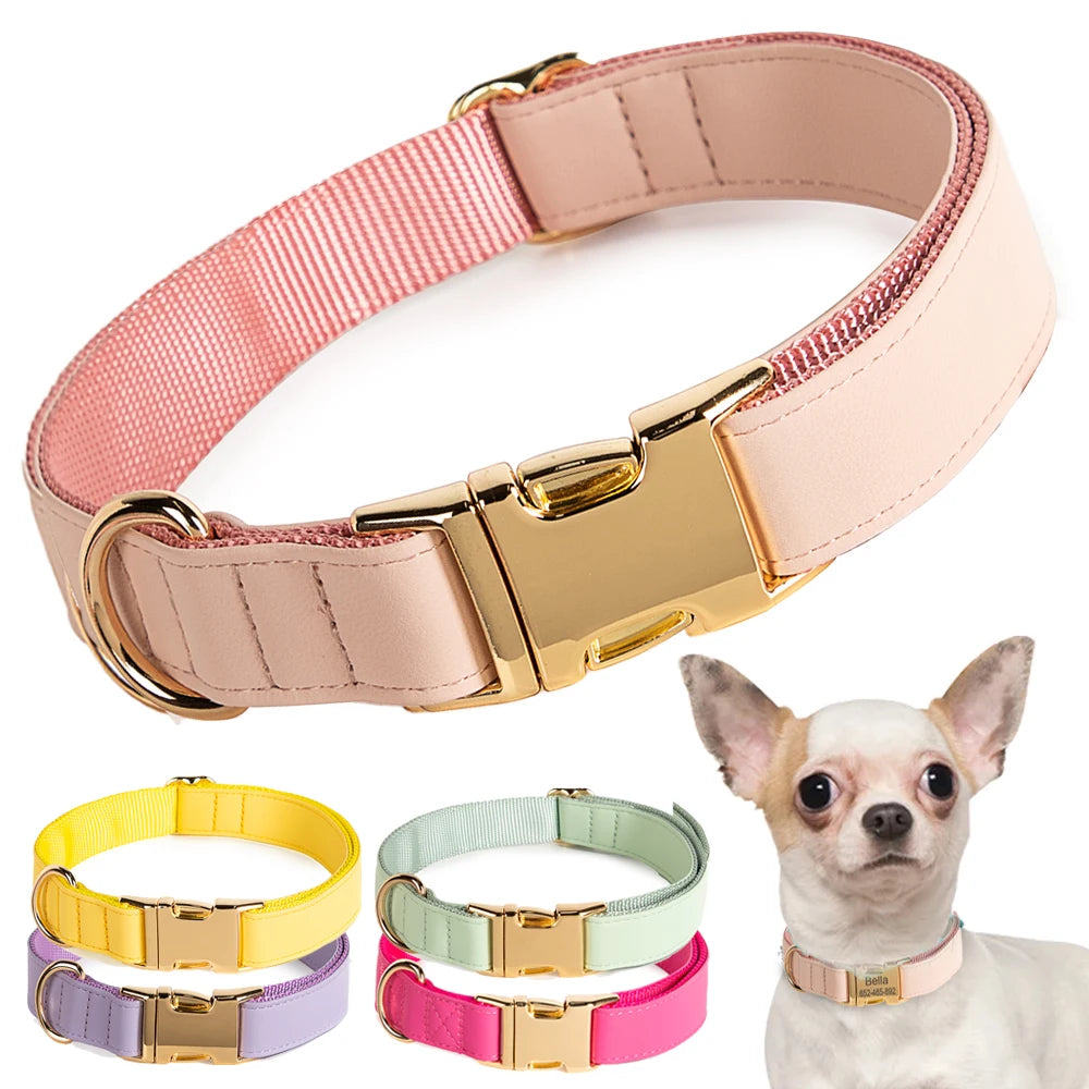 Leather Dog Collar Double Layers Nylon Padded Safety Metal Buckle Adjustable PU Leather Dog Collars for Small Medium Large Dog