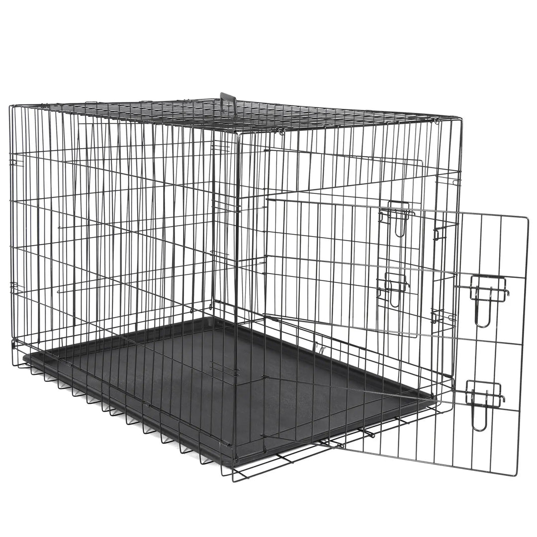 30'' Dog Crate Folding Metal Wire Dog Kennel Cage w/Tray Black
