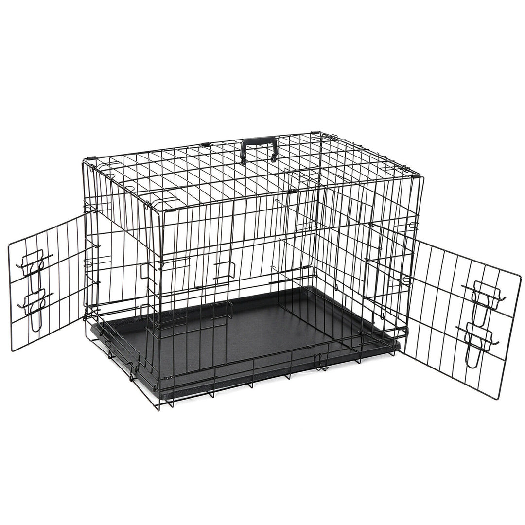 30'' Dog Crate Folding Metal Wire Dog Kennel Cage w/Tray Black