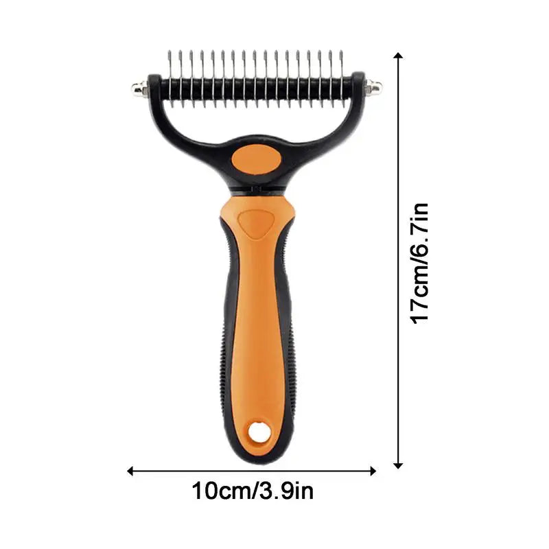 Double-Sided Deshedding Tool Removes Knots and Tangled Hair Pet Grooming Rake and Brushes for Small Medium Large Dogs