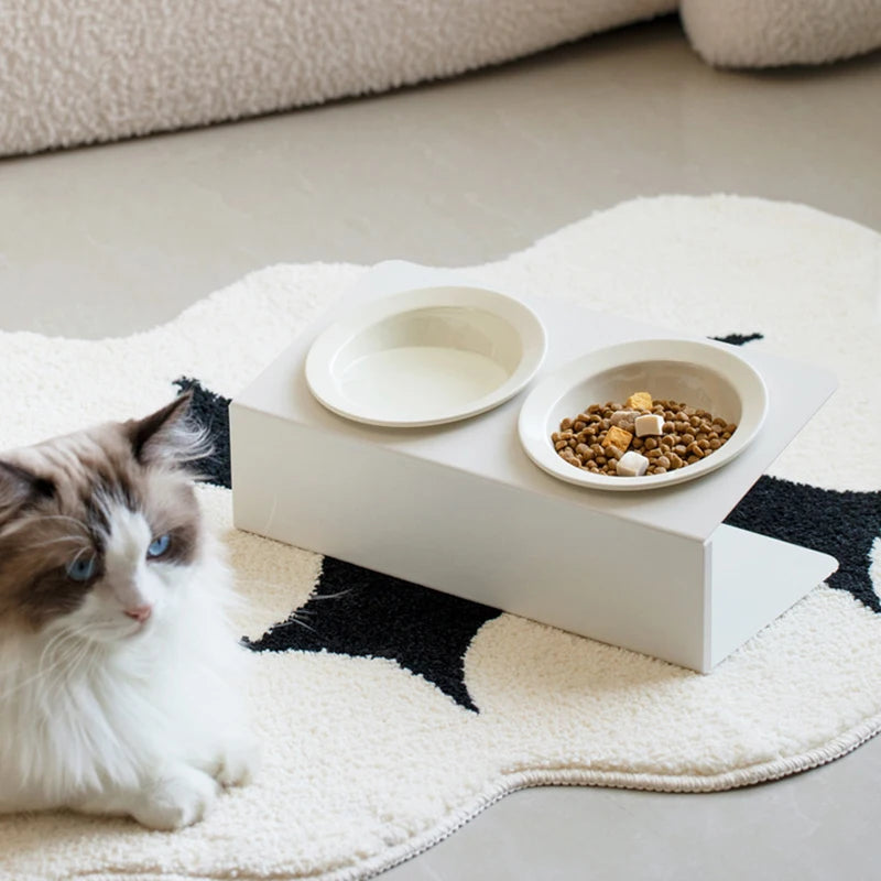 Cat Double Ceramic Bowl with Iron Stand Pet Elevated Raised Food Water Bowls Small Dogs Drinking Eating Feeding Supplies