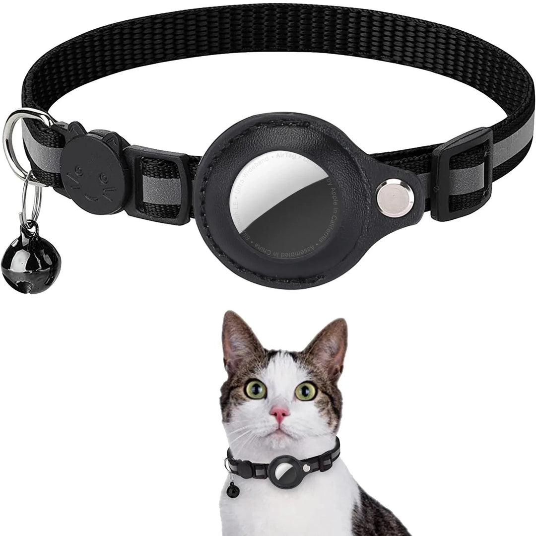 Cat AirTag Holder Collar Breakaway Reflective Strips Adjustable Kitten Collar Waterproof Cat Bell Collar Pet Air Tag Case