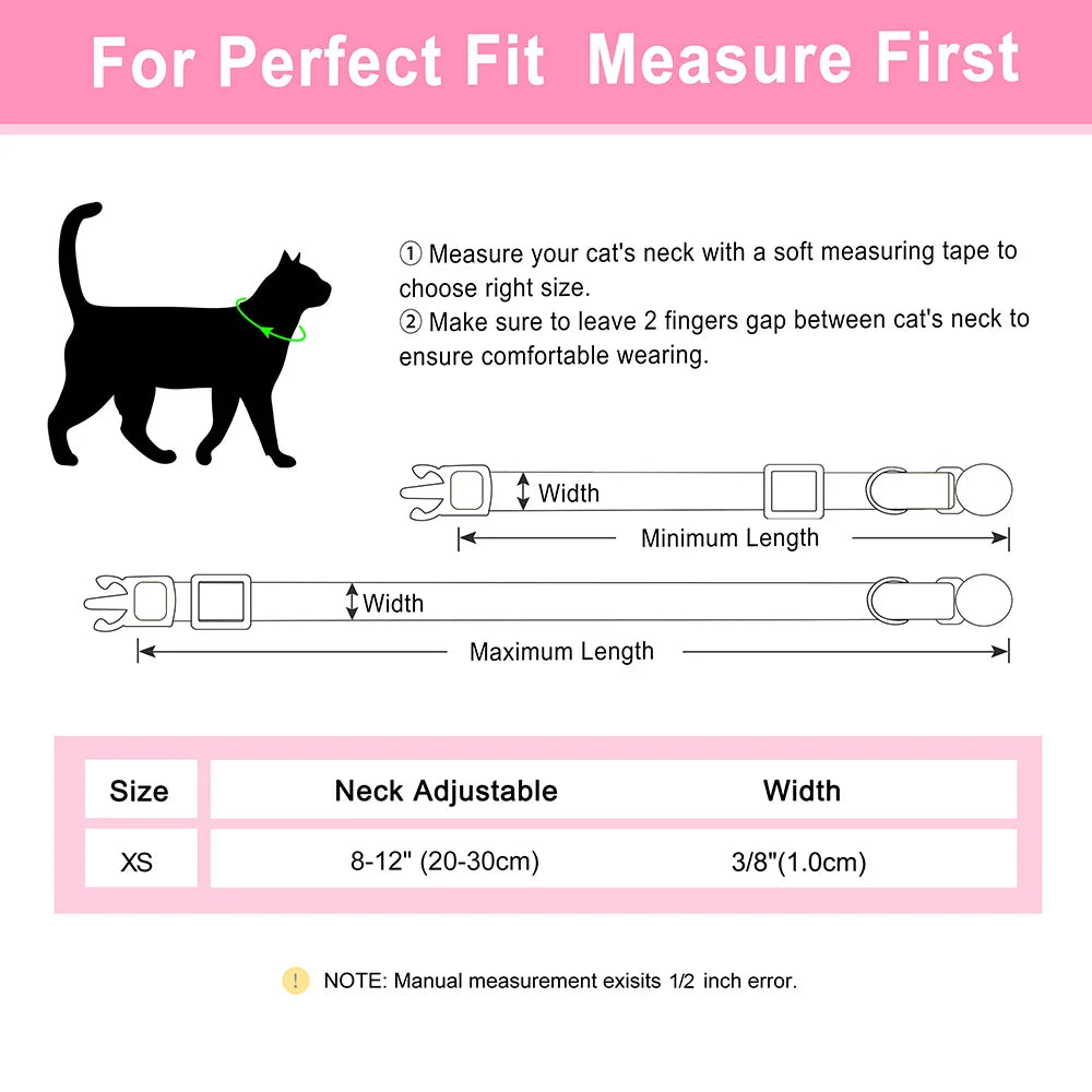 Personalized Cat Collar Quick Release Kitten Cats Collars Cute Print Nylon Pet Necklace With Bell Adjustable for Cats Puppy Pink