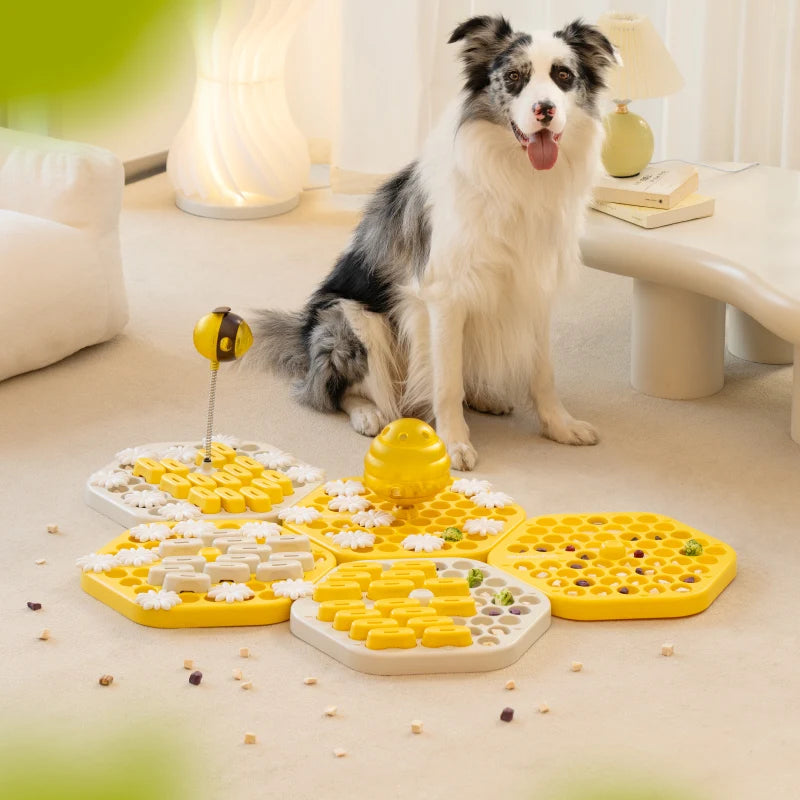 Mewoofun Honeycomb Shaped Interactive Dog Puzzle Toys Slow Feeder Training Game Food Dispenser Slow Eating Pet Dogs Toy