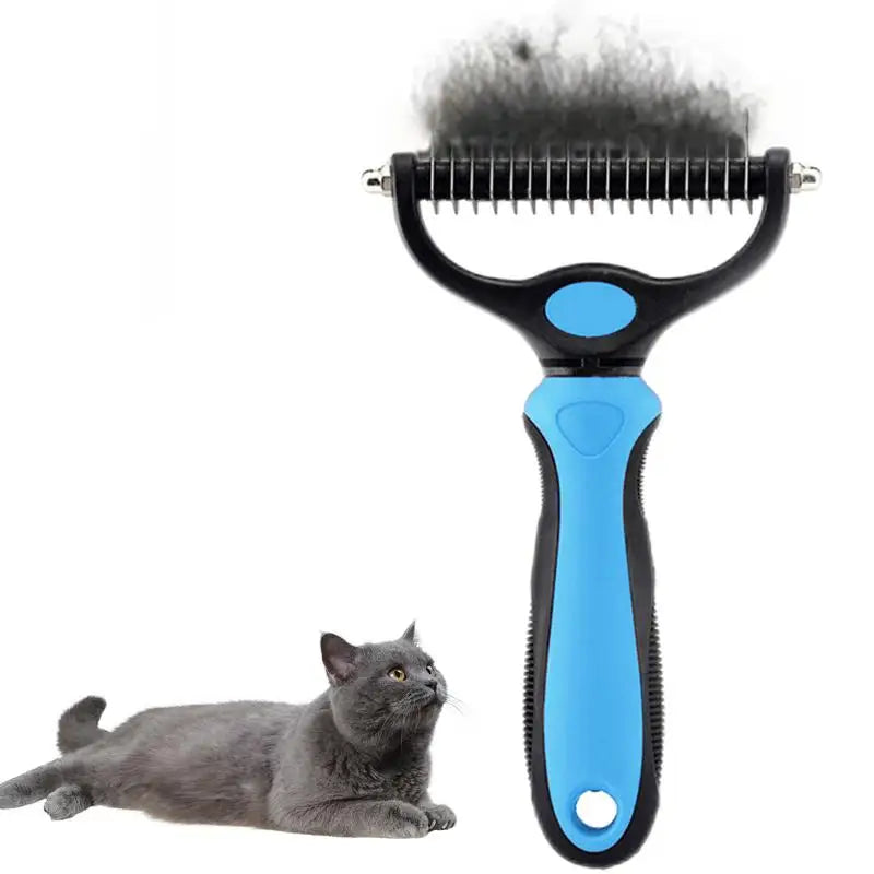 Double-Sided Deshedding Tool Removes Knots and Tangled Hair Pet Grooming Rake and Brushes for Small Medium Large Dogs