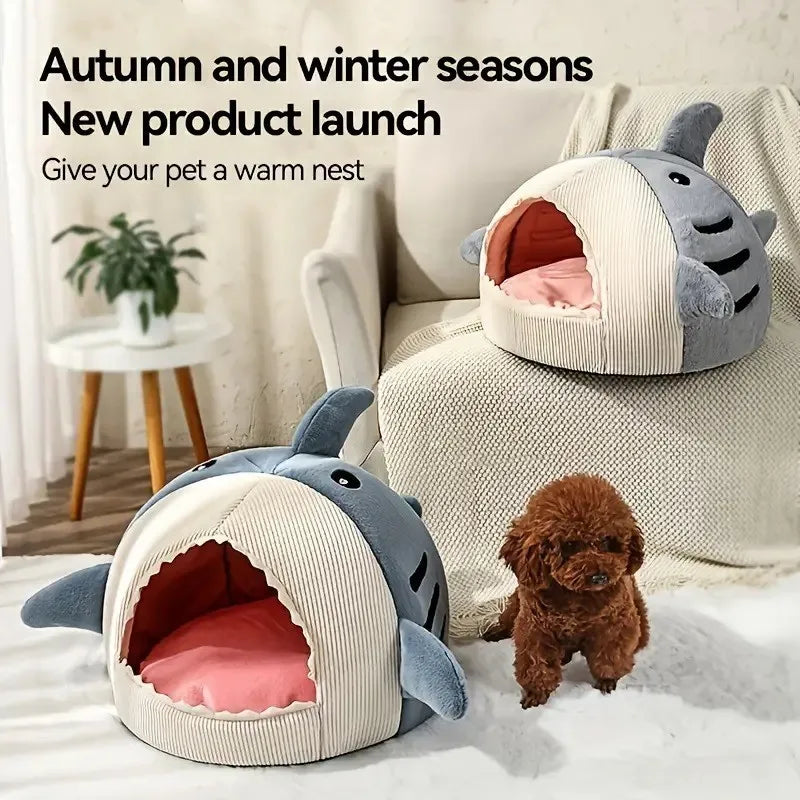 Pet Shark Kennel Cat Kennel Dog Kennel with Pad Deep Sleep Comfortable Warm Bottom Non-slip Washable (for Pets Less Than 6kg)