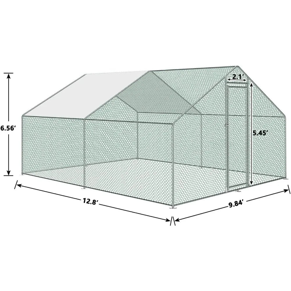 Large Metal Chicken Coop, Heavy Duty Spire Shaped Duck Chicken Hen House Outdoor Chicken Pen with Waterproof & Anti-UV Cover