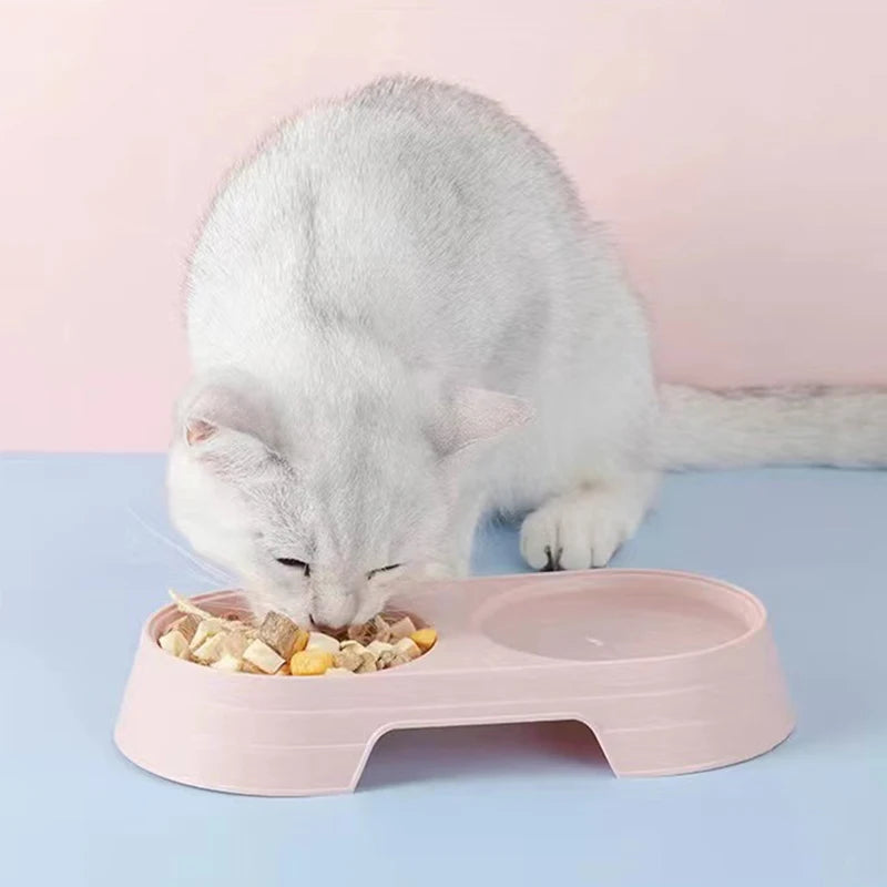 Macaron Pet Double Bowl Plastic Kitten Dog Food Bowl Drinking Tray Feeder Cat Feeding Pet Supplies Cat Accessories Pet Food Bowl