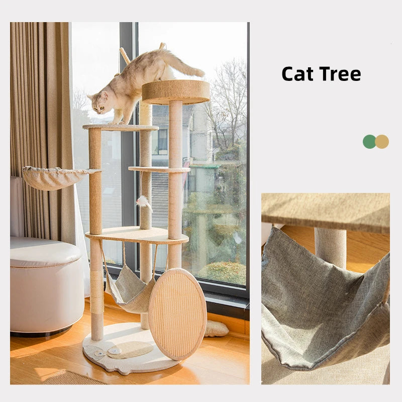 Cat Climbing Frame Indoor Deluxe Integrated Large Cat Climbing Frame Multi Layer Wooden With Sisal Rope Pet Claw Sharpener