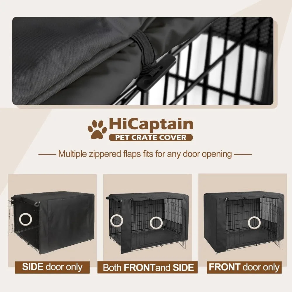 Folding Metal Dog Crate Cover for 42 Inch Wire Pet Cage (Black)