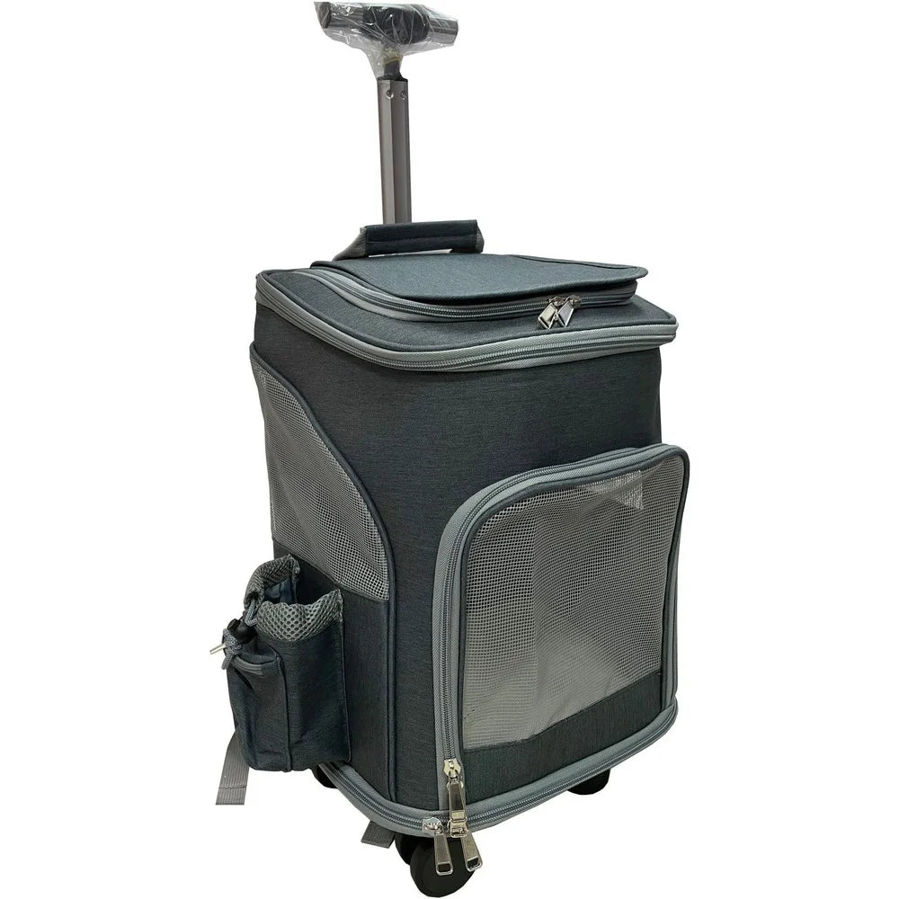 Wheeled Pet Carrier Backpack Travel Carrier for Dogs Cats Puppy Removable Rolling Wheels Mesh Ventilation Window Storage Pockets