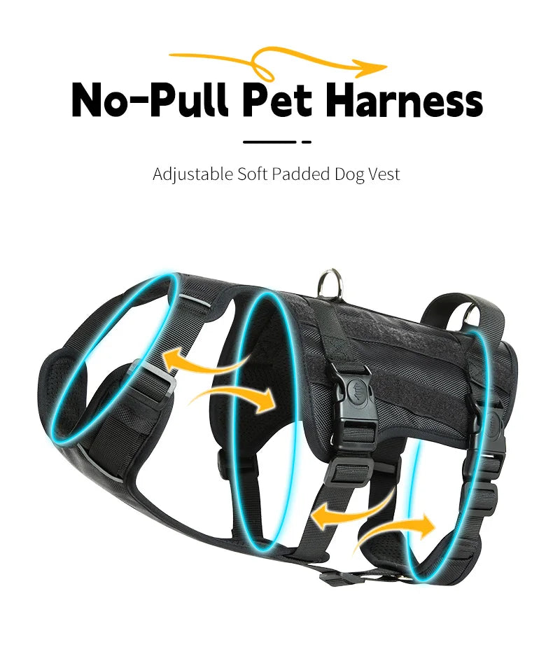 Pet Harness for Dog NO PULL Adjustable Harness Vest Reflective Breathable Tactical Dog Harness with Storage Bag Oxford Fabric