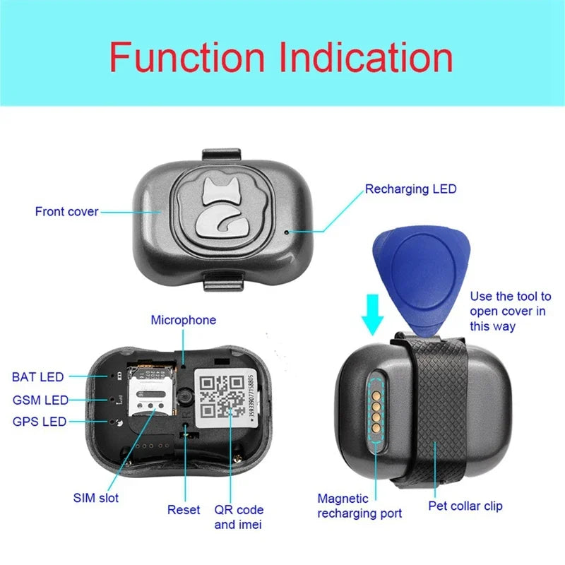 Cat GPS Tracker Mini Locator Waterproof Anti-Lost Device Wifi Gps Tracking Device for Pets Nut Activity Tracking Collar for Dogs