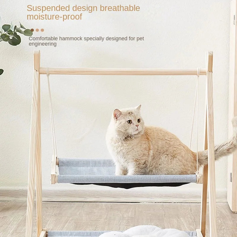 Bunk Cat Bed Pet Bed Wooden Cradle Bed Does Not Occupy The Cat Nest Off The Ground Moisture-proof Removable Washable Hammock