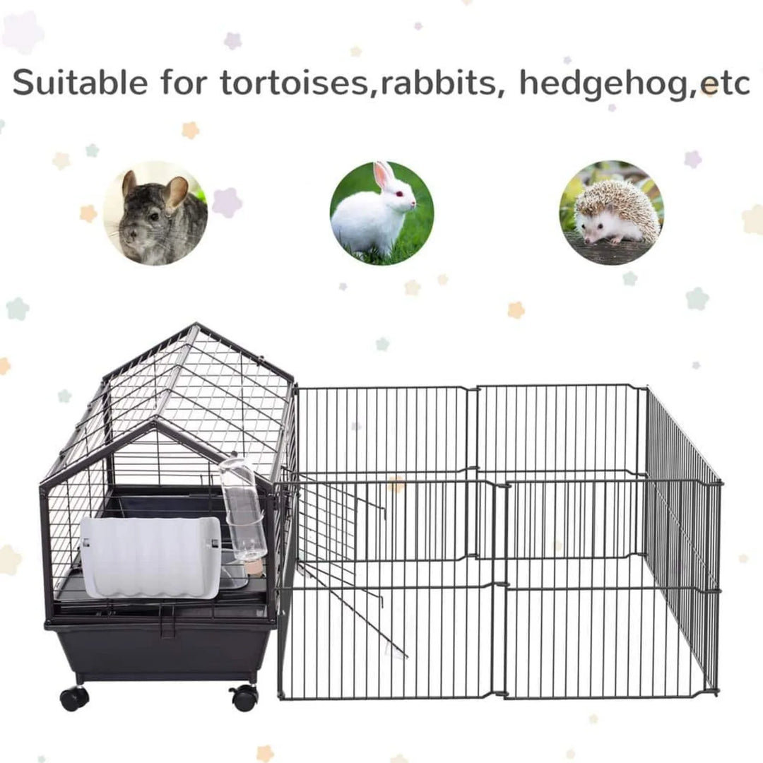 US Small Animal Cage Bunny Playpen with Main House and Run for Small Rabbit, Guinea Pigs, Chinchilla 35 in. L