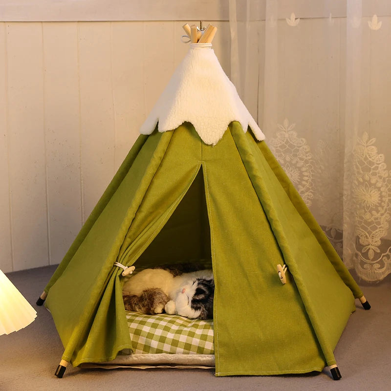 Pet Teepee Tent for Small Dogs or Cats Puppy Sweet Bed w/Thick Plush Pad Washable Dog or Cat Houses