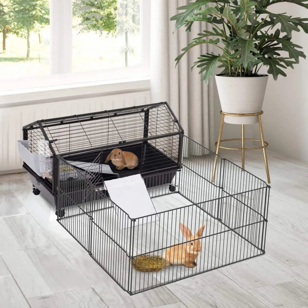 US Small Animal Cage Bunny Playpen with Main House and Run for Small Rabbit, Guinea Pigs, Chinchilla 35 in. L