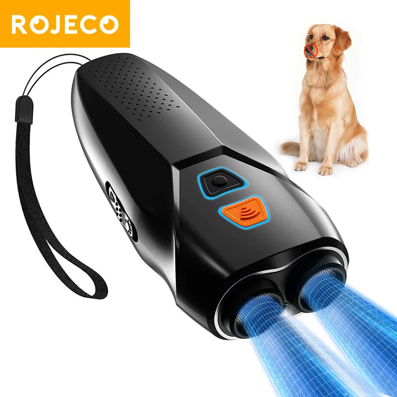 ROJECO Ultrasonic Dog Repeller Training LED Anti Barking Dog Deterrent Device Pet Dog Bark Stop Control Repellent + Flashlight