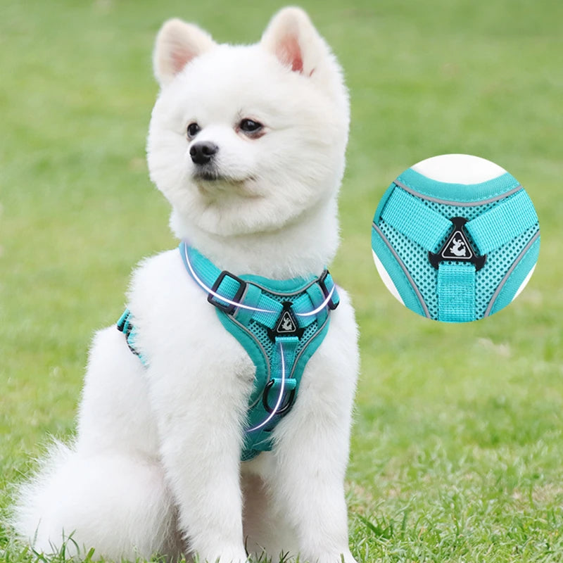 Dog Harness with 1.5m Traction Leash Set No Pull Dog Vest Strap Adjustable Reflective Breathable Harness for Dogs Puppy and Cats