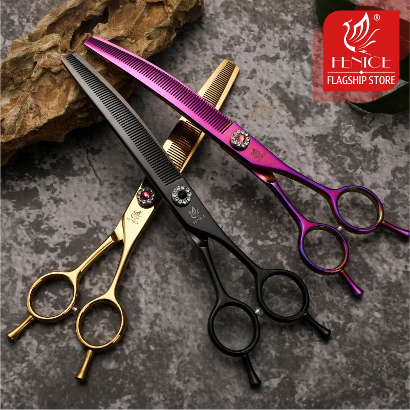 Fenice Professional JP440c 7 inch High quality Pet dog Grooming Scissors Curved thinning Shears Chunker Thinner Scissors