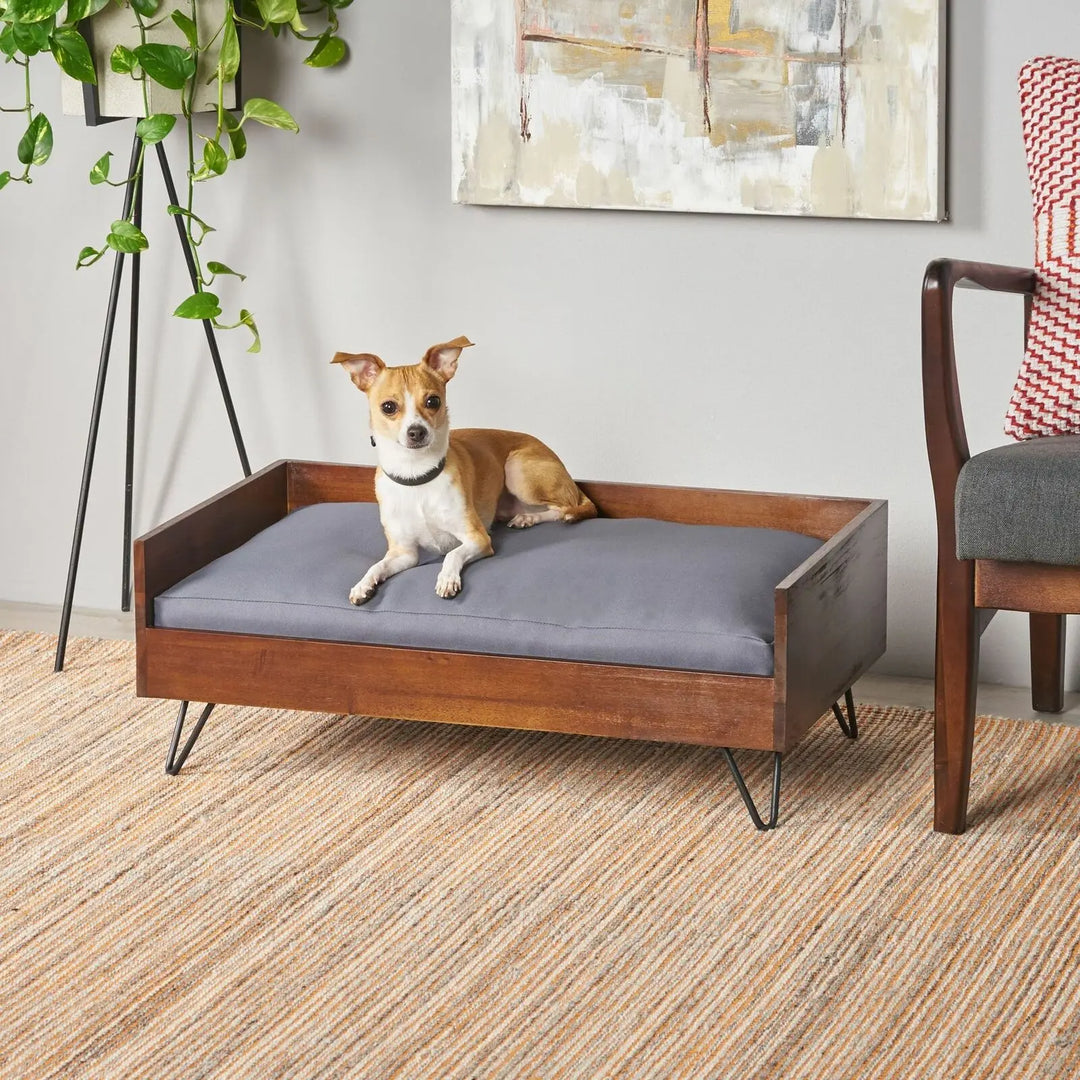 US  Ophelia Mid-Century Modern Cushioned Wood Frame Dog Bed pet bed dog accessories