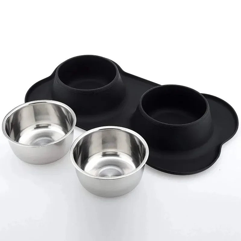 Antislip Double Dog Bowl with Silicone Mat Durable Stainless Steel Water Food Feeder Water Bottle  Dog Water Bottle Pet Supplies