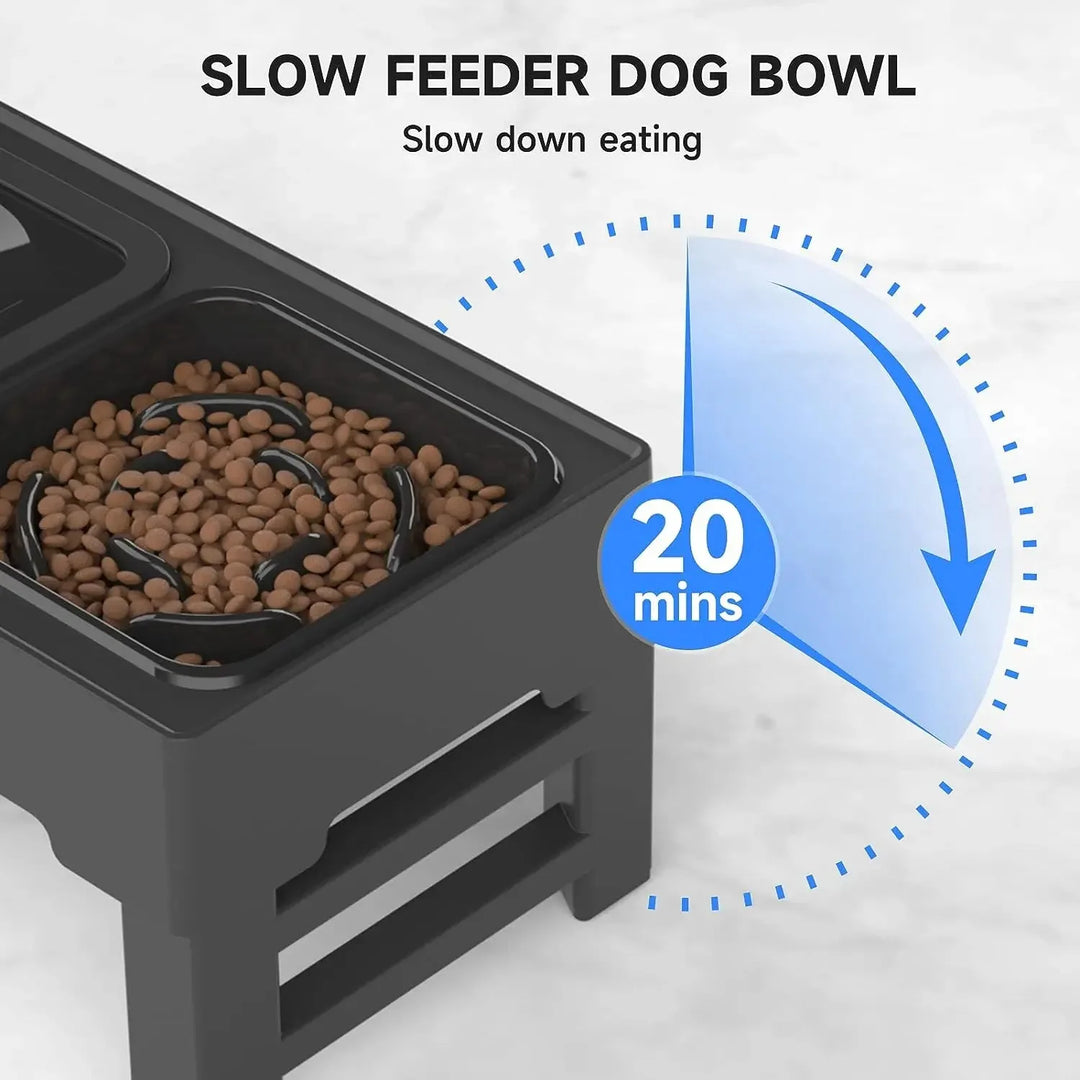 Pet Elevated Dog Bowls Adjustable Raised Dog Bowl with Slow Feeder Dog Bowl and Dog Water Bowl Non-Spill for Dogs and Pets