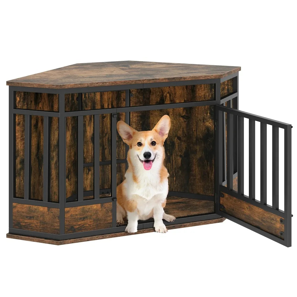 Dog Crate Furniture 43.9 Inch Wooden Dog Kennel with Metal Mesh End Table Indoor Dog Cage for Small Medium Large Dogs Crate