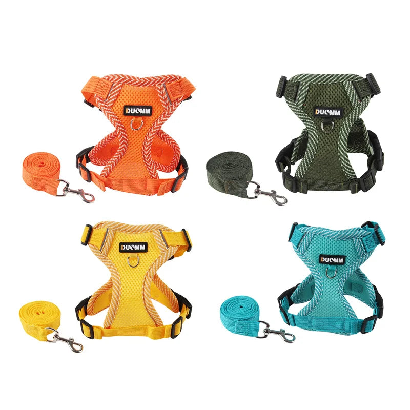 Dog Harness with 1.5m Traction Leash Set No Pull Dog Vest Strap Adjustable Reflective Breathable Harness for Dogs Puppy and Cats