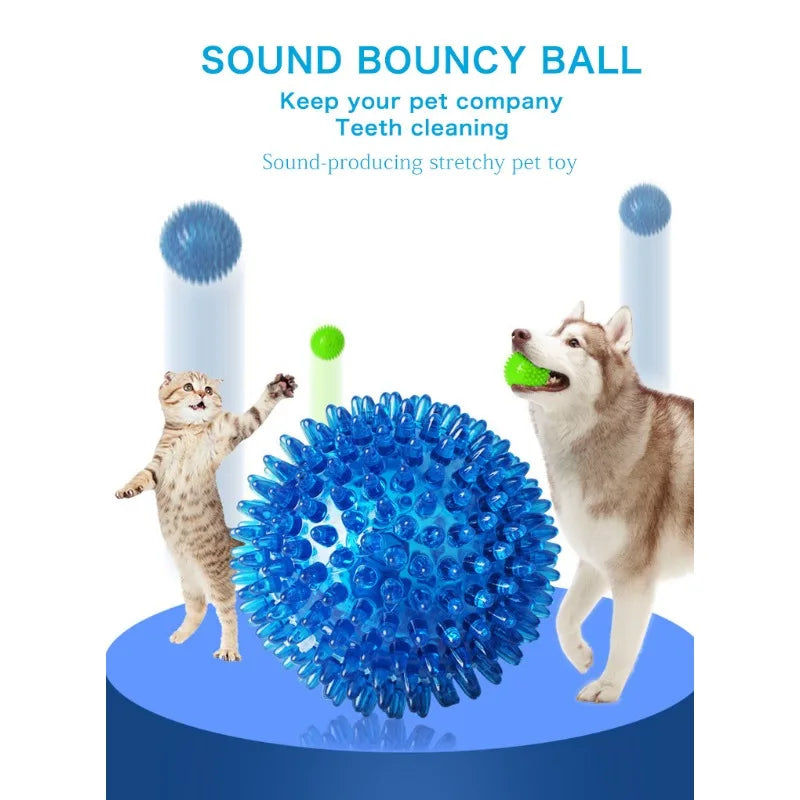 Pet Dog Toys Cat Puppy Sounding Toy Polka Squeaky Tooth Cleaning Ball TPR Training Pet Teeth Chewing Toy Thorn Balls Accessories