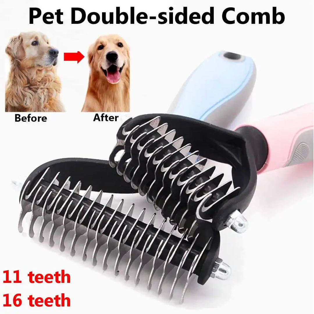 Pet Grooming Brush 11/16 teeth Double Sided Shedding and Dematting Undercoat Rake Comb for Dogs and Cats Pet Grooming Tool