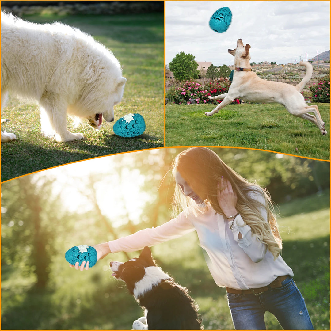 A bite resistant dog chew toy, made of natural rubber, integrated shape without added adhesive, unique two-color dragon egg shap